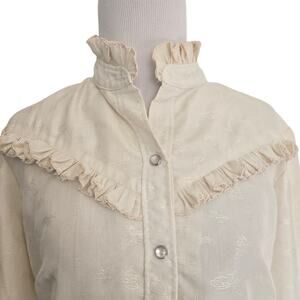 Vintage H Bar C Western Rodeo Shirt 70s Butterfly Ruffles Snap Front Women 36